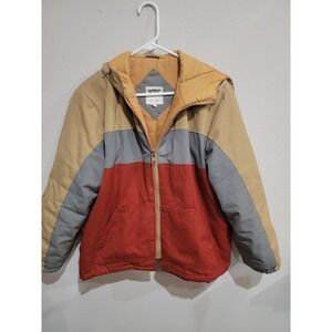 XTC Colorblock Full Zip Orange Gray Puffer Hooded coat Jacket, Retro Sz L 1970's